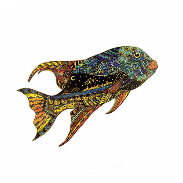 Puzzle bois : Le poisson bavard. Boîte en carton – Image 3