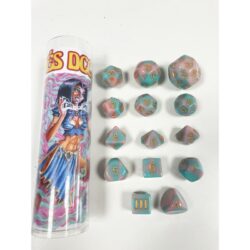 Dungeon Crawl Classics : Set 14 dés – Créations Cristallines de Vello (rose/turquoise) FR